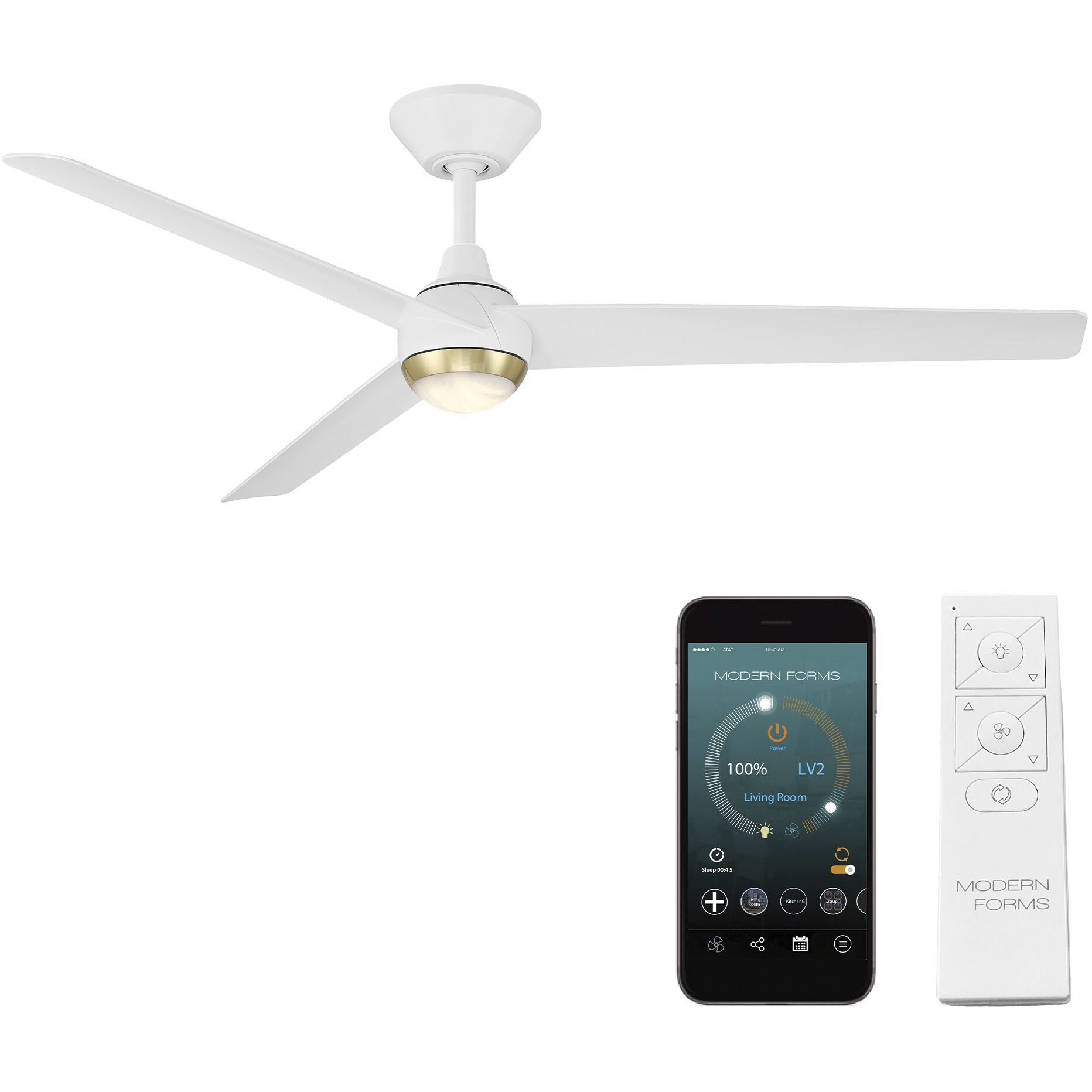 Pisces 54 inch Soft Brass and Matte White with Matte White Blades Downrod Ceiling Fan in Soft Brass Matte White