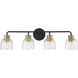 Flagler 4 Light 30 inch Matte Black with Warm Brass Accents Bathroom Vanity Light Wall Light, Lighting One