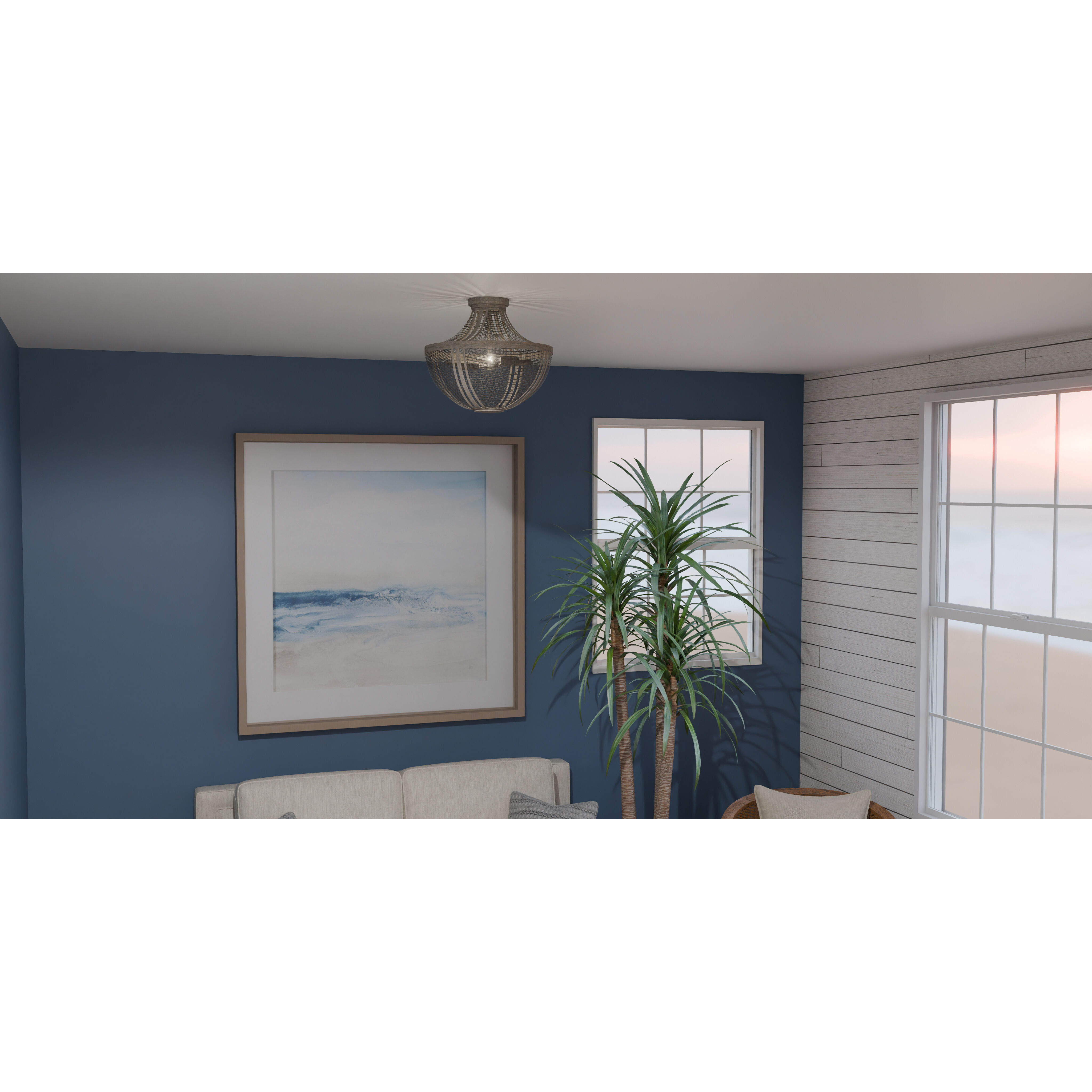 Hallie 2 Light 15.25 inch Distressed Grey Wood Semi-Flush Mount Ceiling Light, Medium