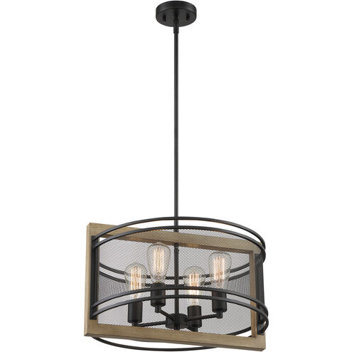 Atelier 4 Light 20 inch Black and Honey Wood Pendant Ceiling Light