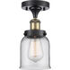 Ballston Small Bell LED 5 inch Black Antique Brass Semi-Flush Mount Ceiling Light in Clear Glass