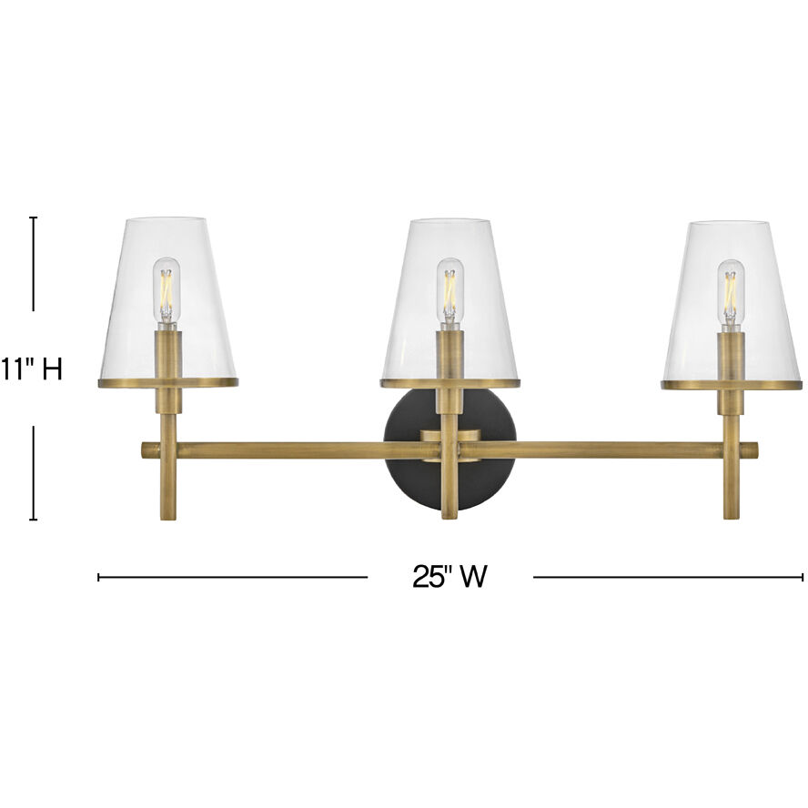 Marten 3 Light 25 inch Heritage Brass Bath Light Wall Light