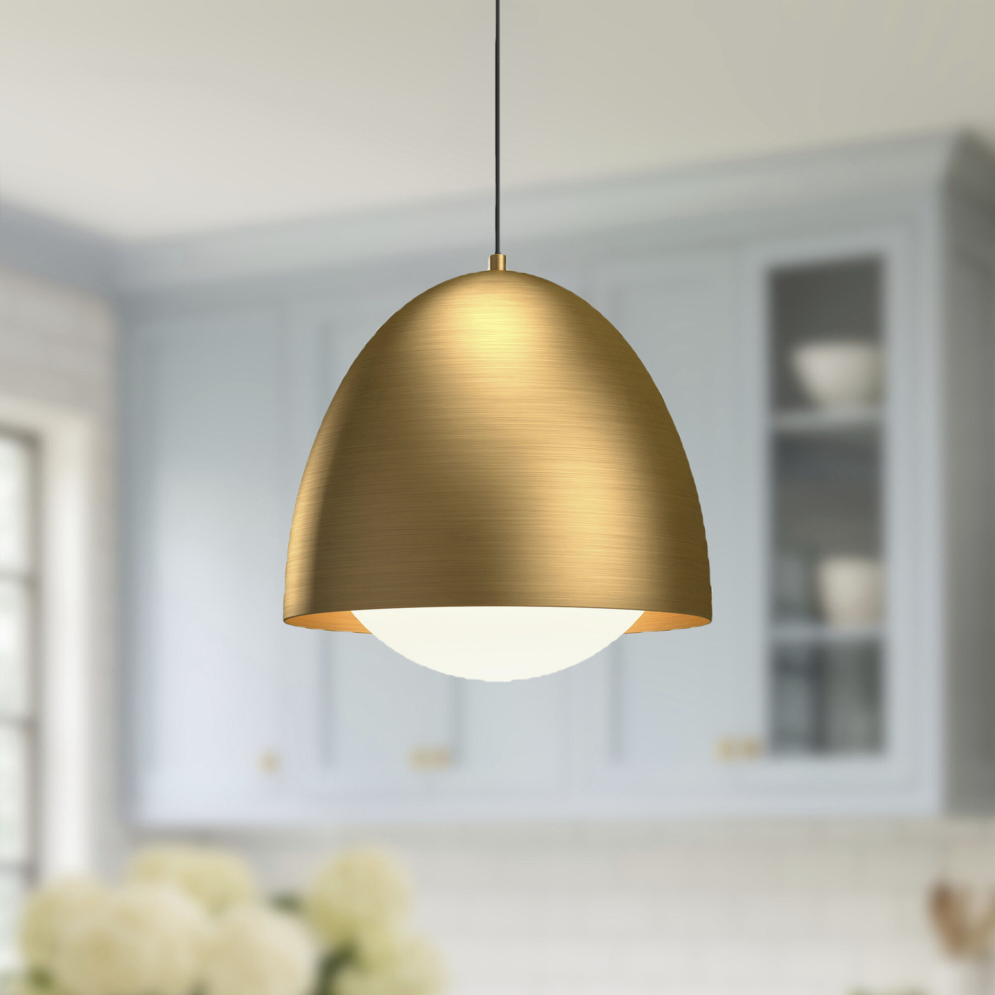 Alora Mood Kenji 1 Light 16 inch Aged Gold/Opal Matte Glass Pendant Ceiling Light