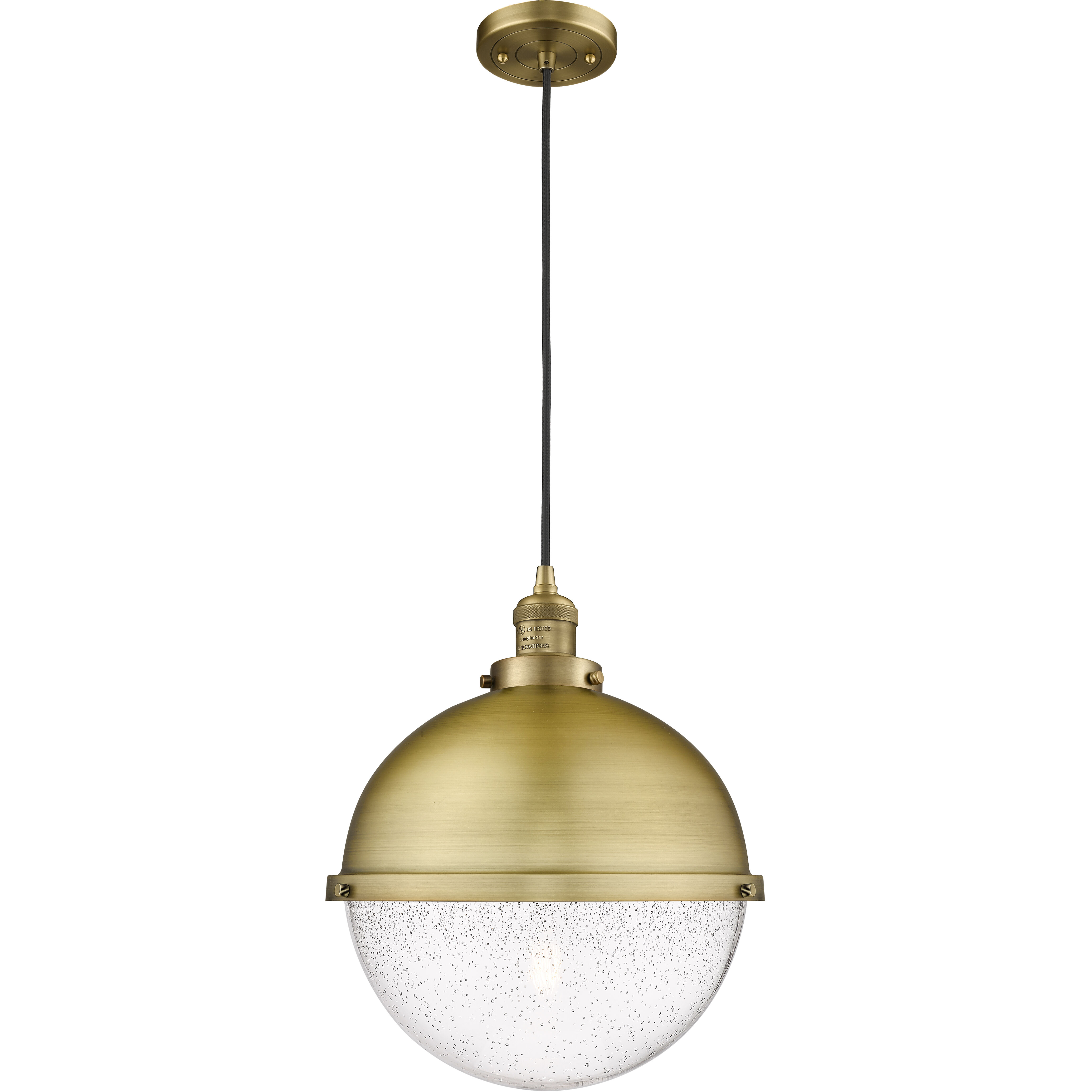 Franklin Restoration Hampden 1 Light 12.88 inch Brushed Brass Pendant Ceiling Light in Seedy Glass