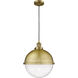 Franklin Restoration Hampden 1 Light 12.88 inch Brushed Brass Pendant Ceiling Light in Seedy Glass