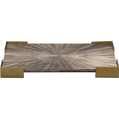 Palm Grey Straw and Antique Brass Marquetry Tray