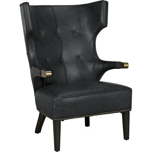 Heracles Black Leather, Antique Brass and Dark Walnut Occasional Chair