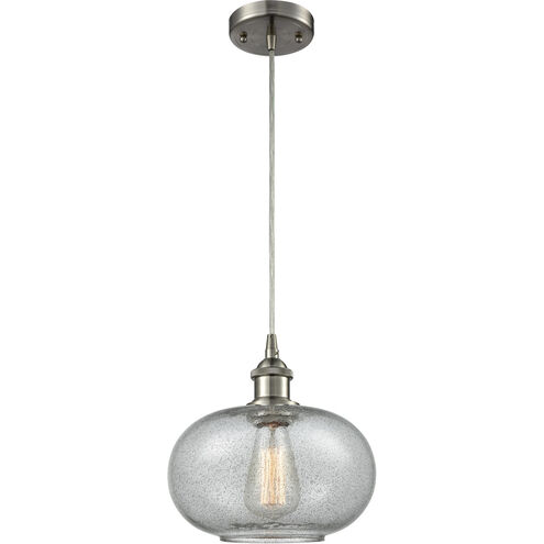 Ballston Gorham LED 9.5 inch Brushed Satin Nickel Mini Pendant Ceiling Light in Charcoal Glass, Silver, Ballston