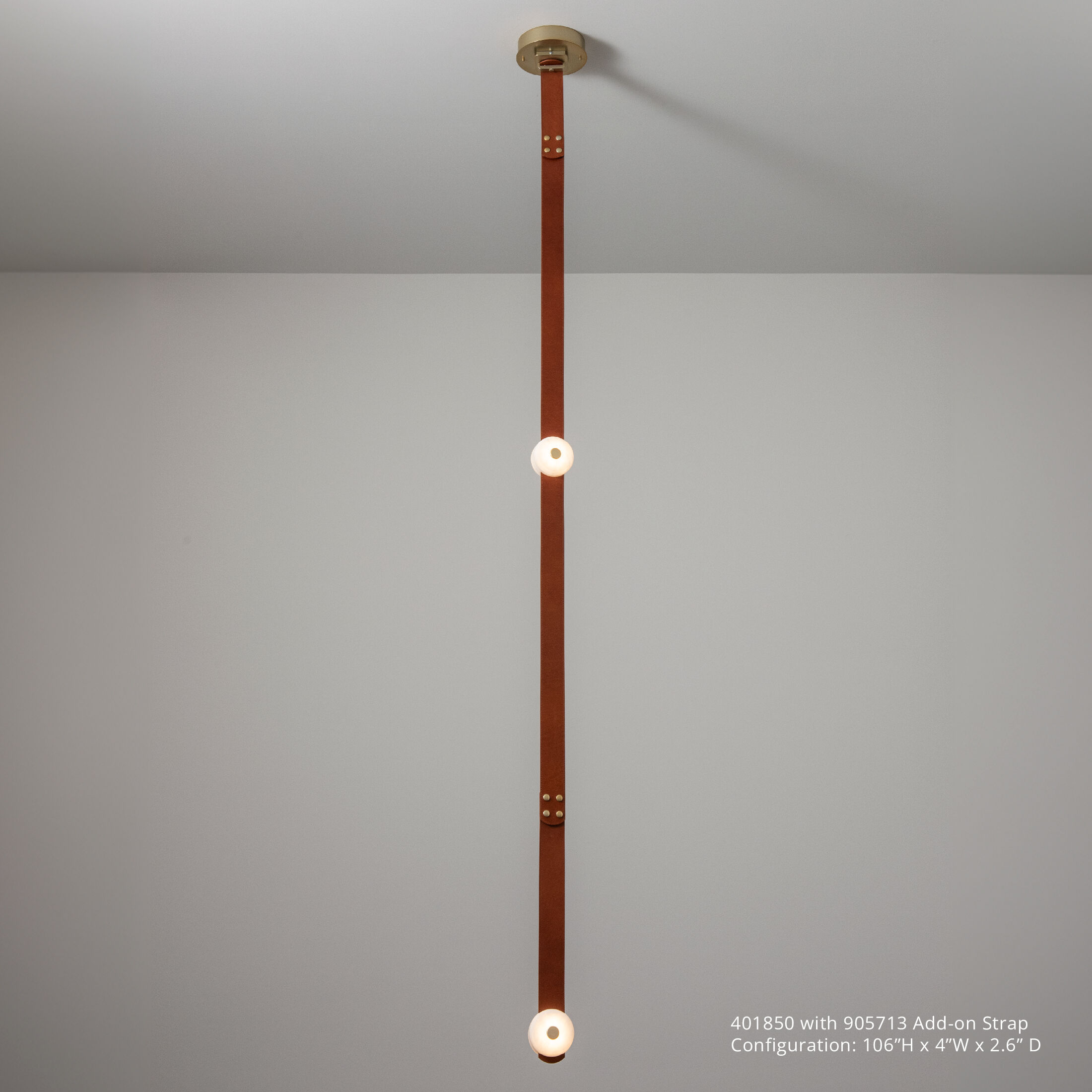 Art & Alchemy SNAPS LED 4 inch Modern Brass Pendant Ceiling Light in Chestnut Leather with Alabaster, Small