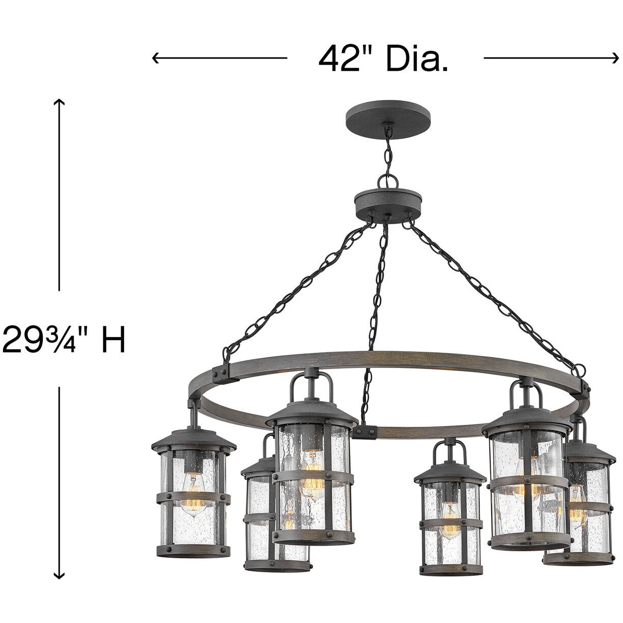 Open Air Lakehouse LED 42 inch Aged Zinc with Driftwood Gray Outdoor Hanging, Estate Series