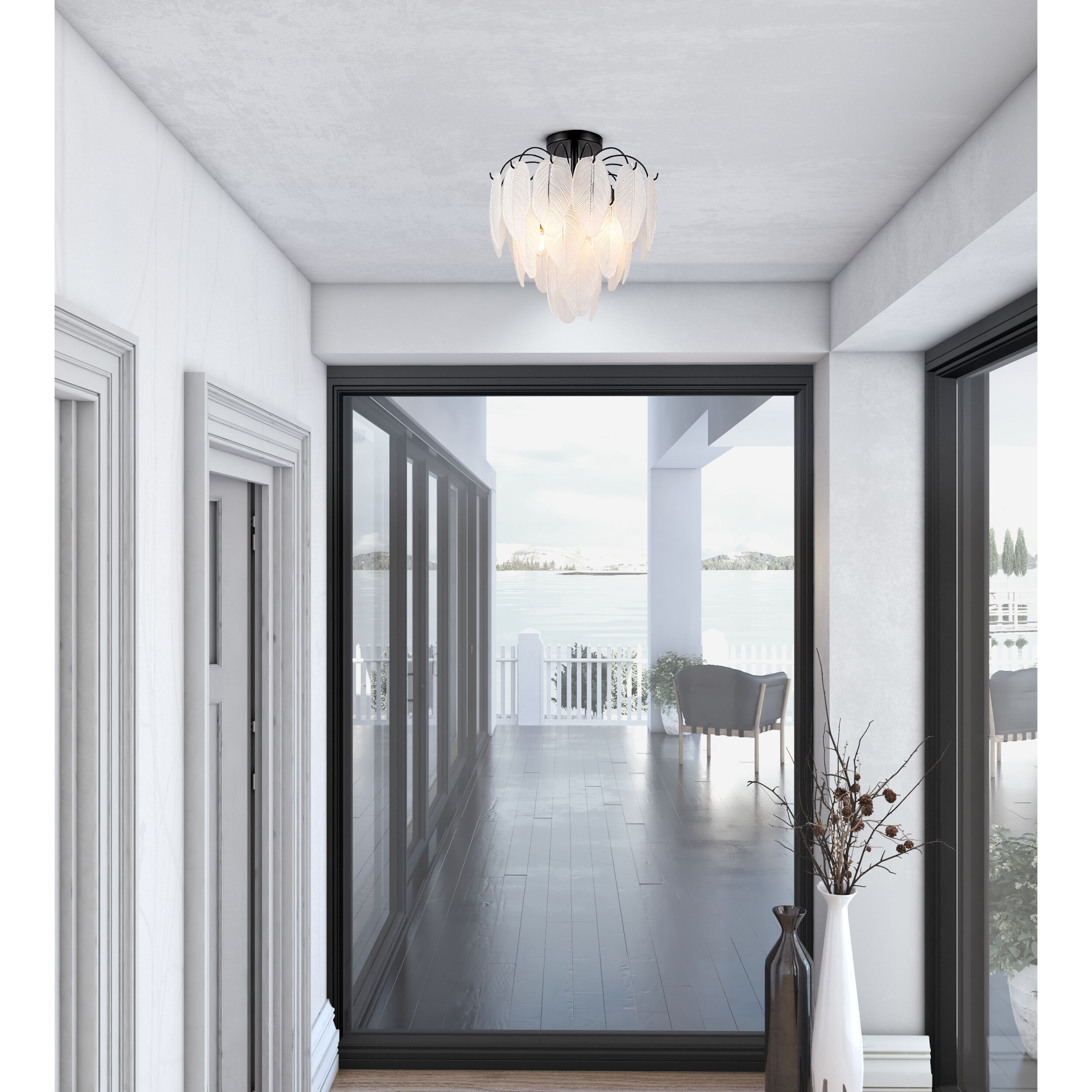 Alessia 4 Light 13.6 inch Black and White Semi Flush Mount Ceiling Light
