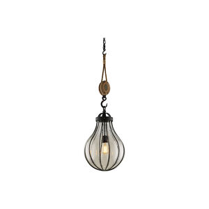 Olive 1 Light 14 inch Vintage Iron With Rustic Wood Pendant Ceiling Light
