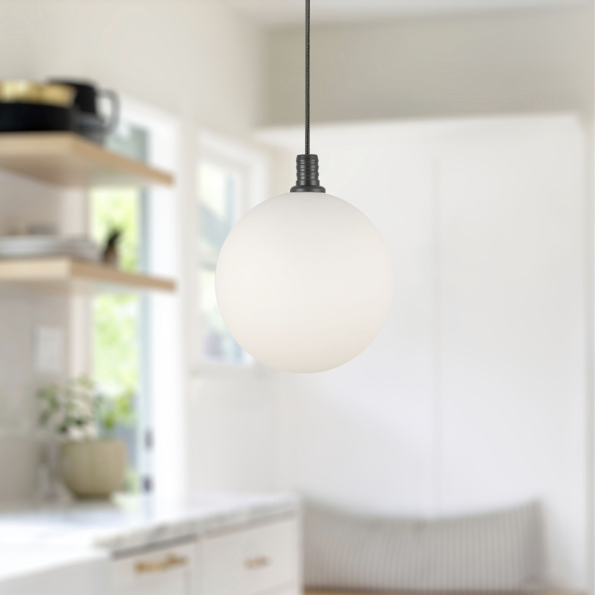 Bolla LED 5.5 inch Black/Opal Glass Pendant Ceiling Light in Matte Opal Glass