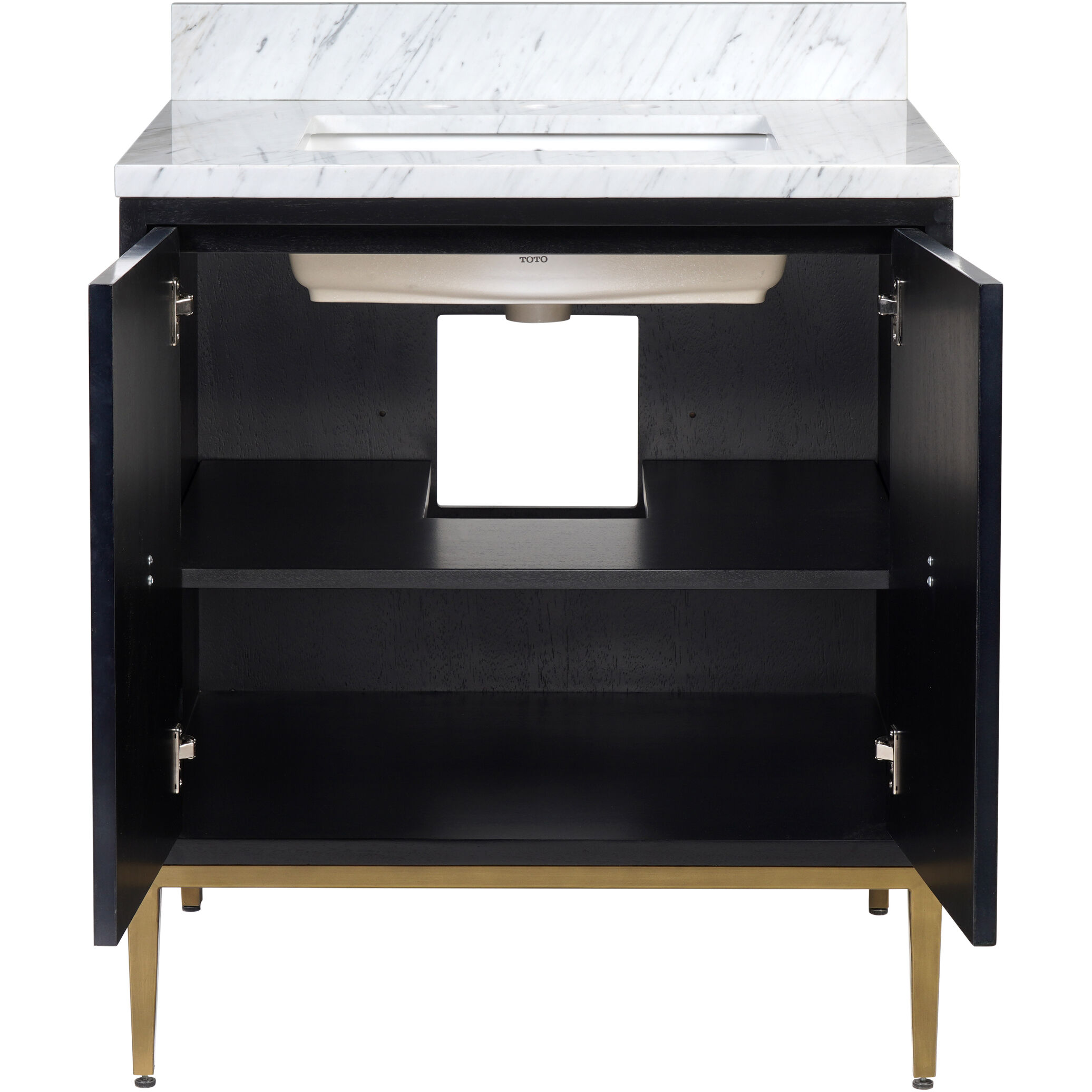 Kallista 30 X 34 inch Dark Sapphire/Caviar Black/Natural/White/Antique Brass Vanity with Undermount Sink