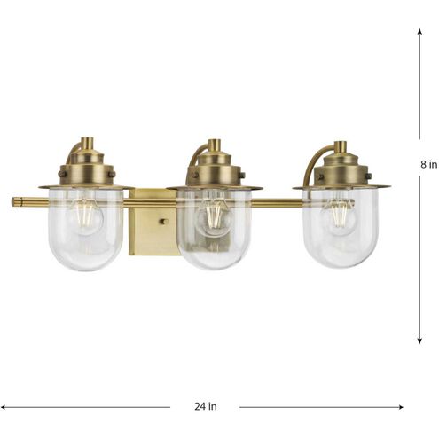 Northlake 3 Light 24 inch Vintage Brass Bath Light Wall Light