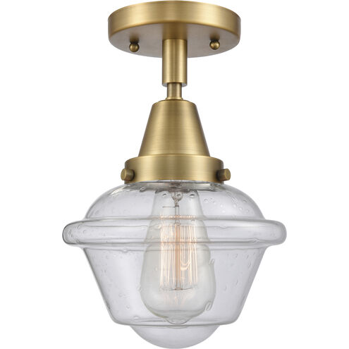 Franklin Restoration Small Oxford LED 7.5 inch Brushed Brass Flush Mount Ceiling Light in Seedy Glass