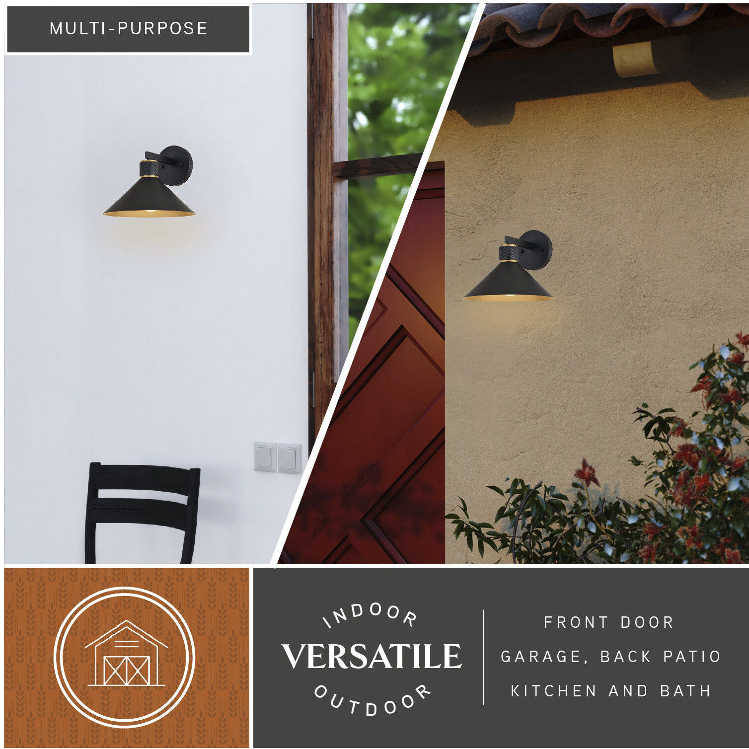 Dunbar LED 8.5 inch Matte Black and Gold Outdoor Wall