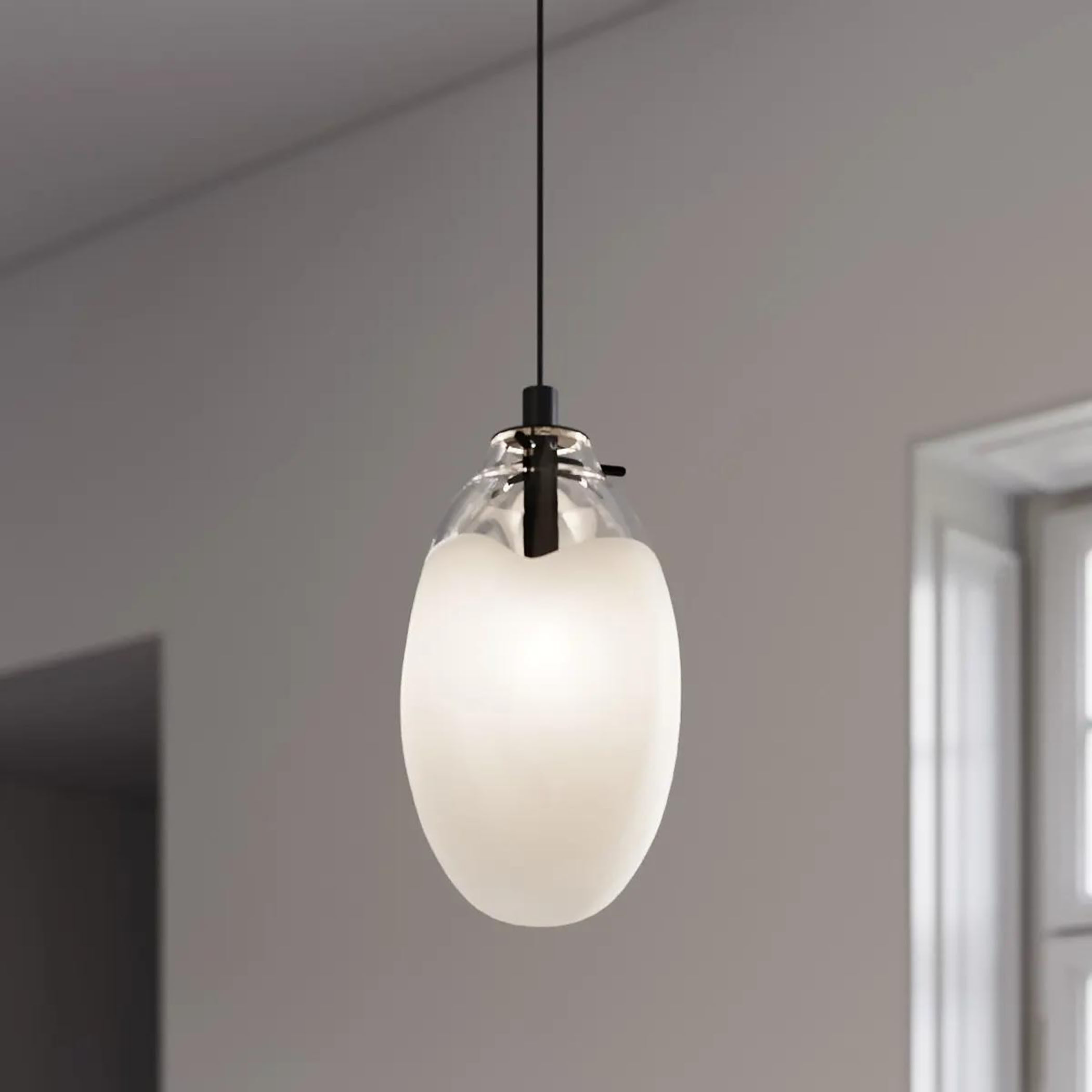 Liquid LED 6 inch Satin Black Pendant Ceiling Light in Poured White Glass