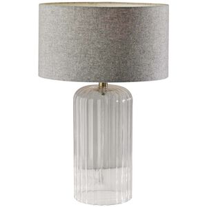 Carrie 22 inch 100.00 watt Clear Ribbed Glass with Antique Brass Neck Table Lamp Portable Light, Large, Simplee Adesso