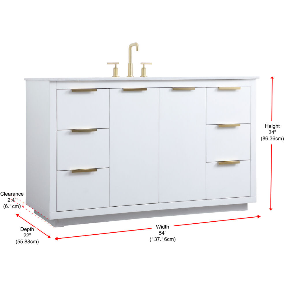 Blake 54 X 22 X 34 inch White Vanity Sink Set