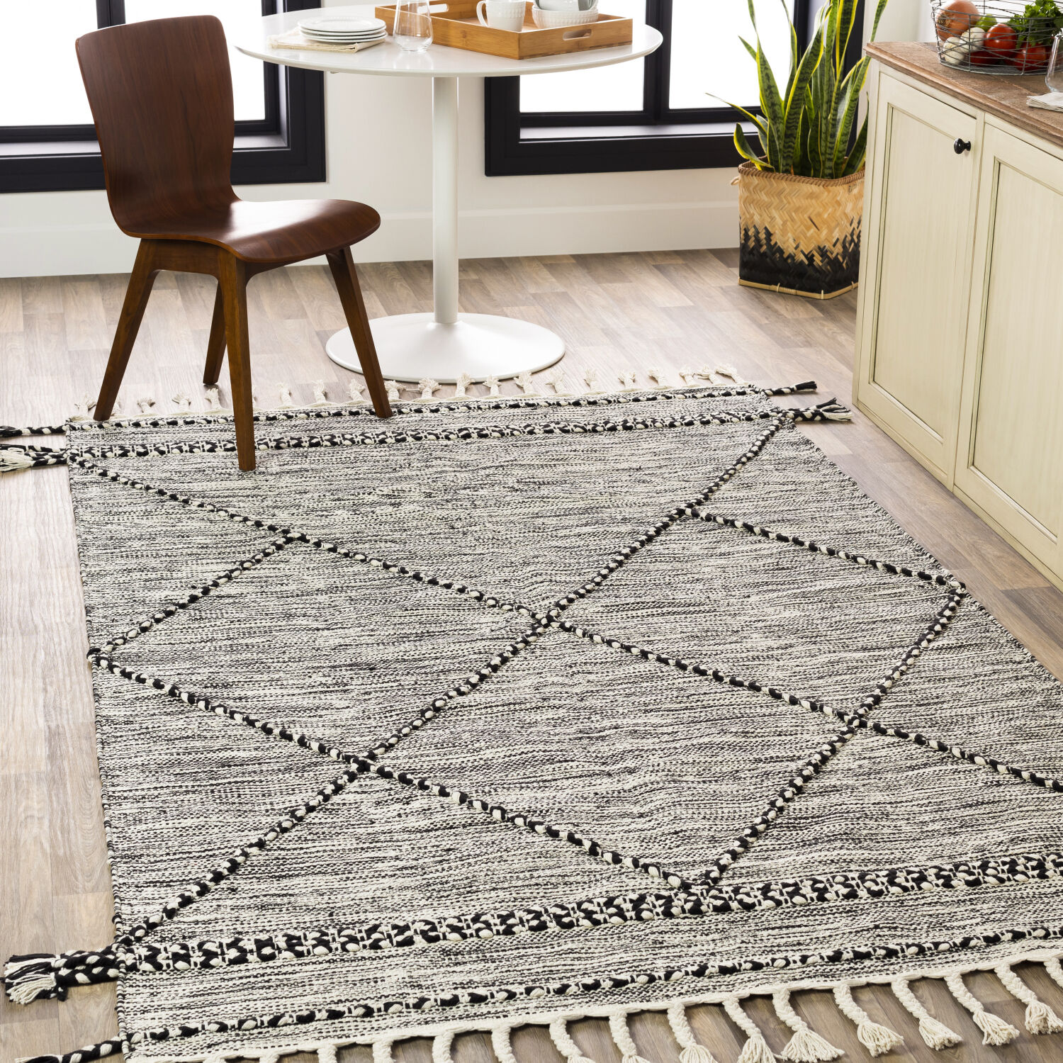 Zanafi 108 X 72 inch Black/Cream Handmade Rug in 6 x 9