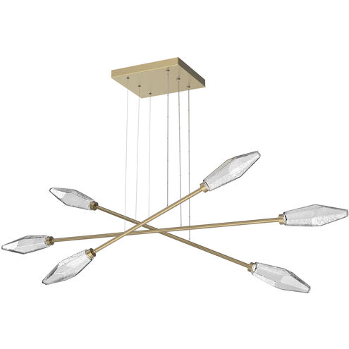Rock Crystal LED Gilded Brass Linear Multi-Pendant Ceiling Light in 3000K LED, Clear, Triple Moda
