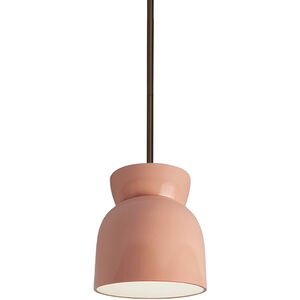 Radiance Collection LED 8 inch Gloss Blush with Matte Black Pendant Ceiling Light
