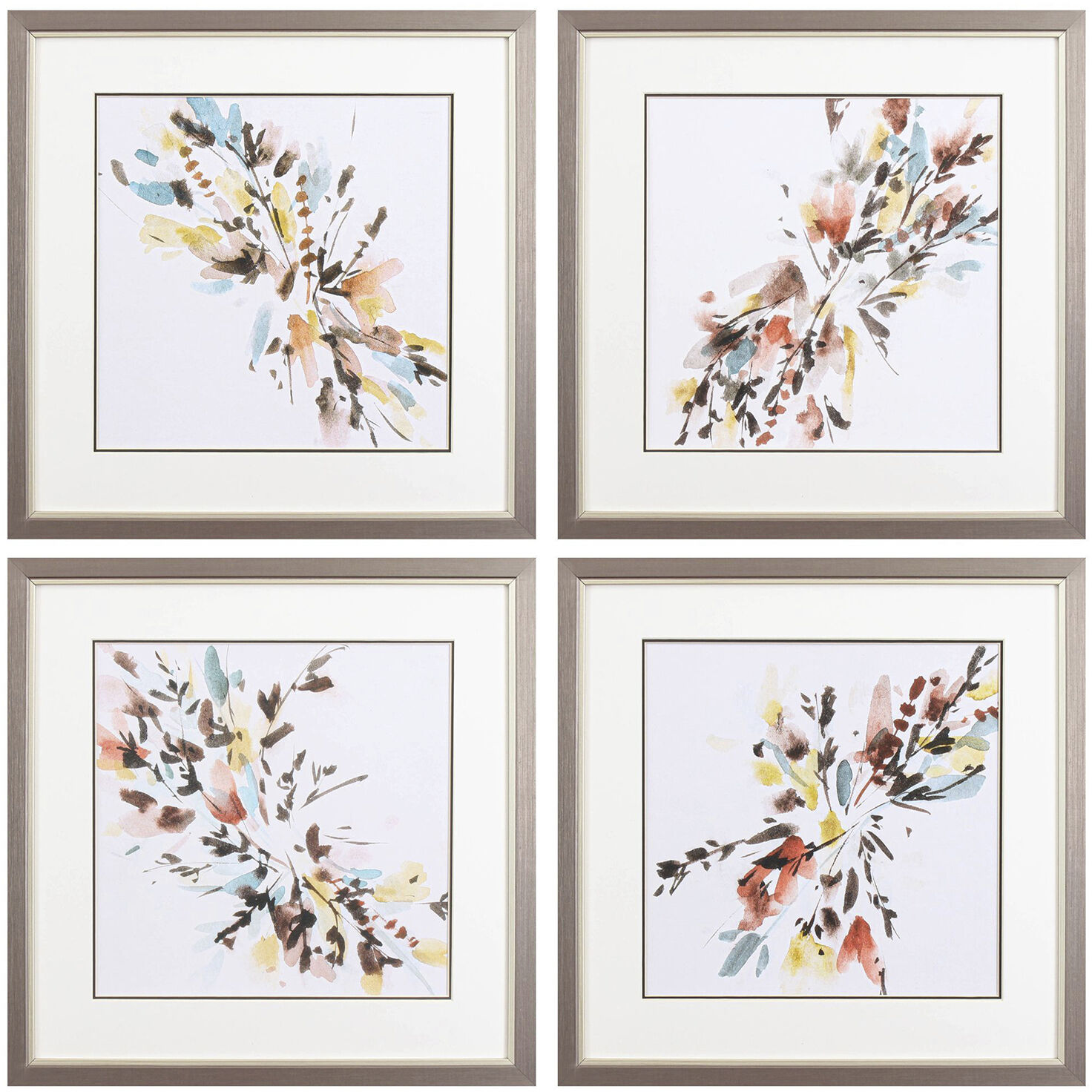 Florals Teal and Yellow and Red and Brown Framed Art, Propac
