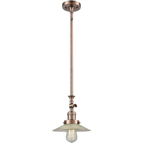 Franklin Restoration Halophane 1 Light 8.5 inch Antique Copper Mini Pendant Ceiling Light in Incandescent, Clear Halophane Glass, Franklin Restoration