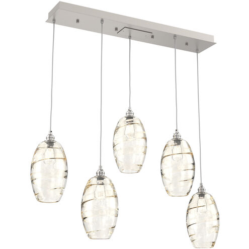 Ellisse 5 Light Beige Silver Linear Pendant Ceiling Light in Metallic Beige Silver, Ellisse Amber, Multi-Port