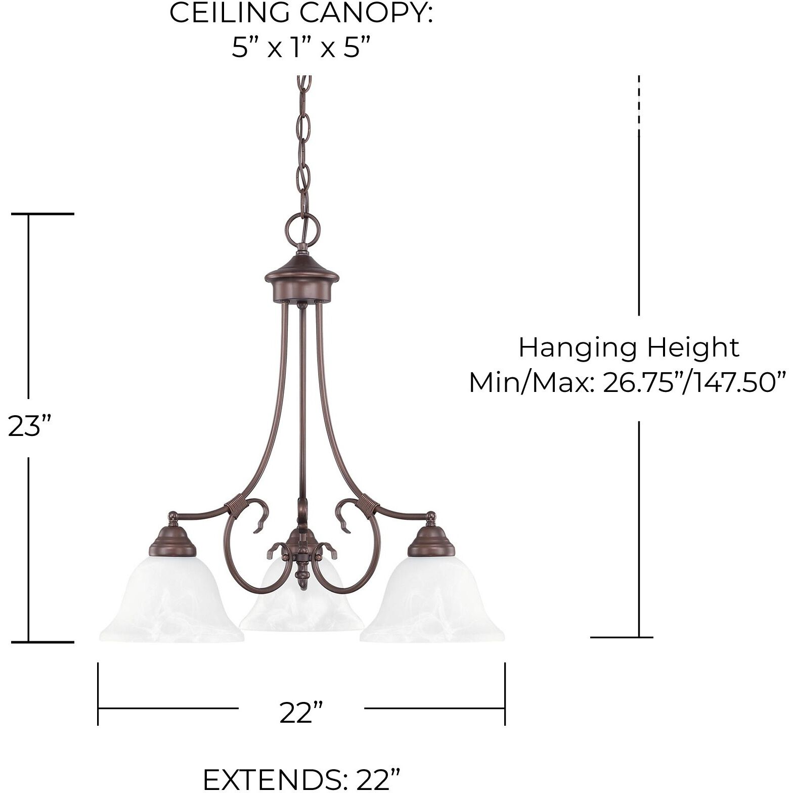 Hometown 3 Light 22 inch Bronze Chandelier Ceiling Light