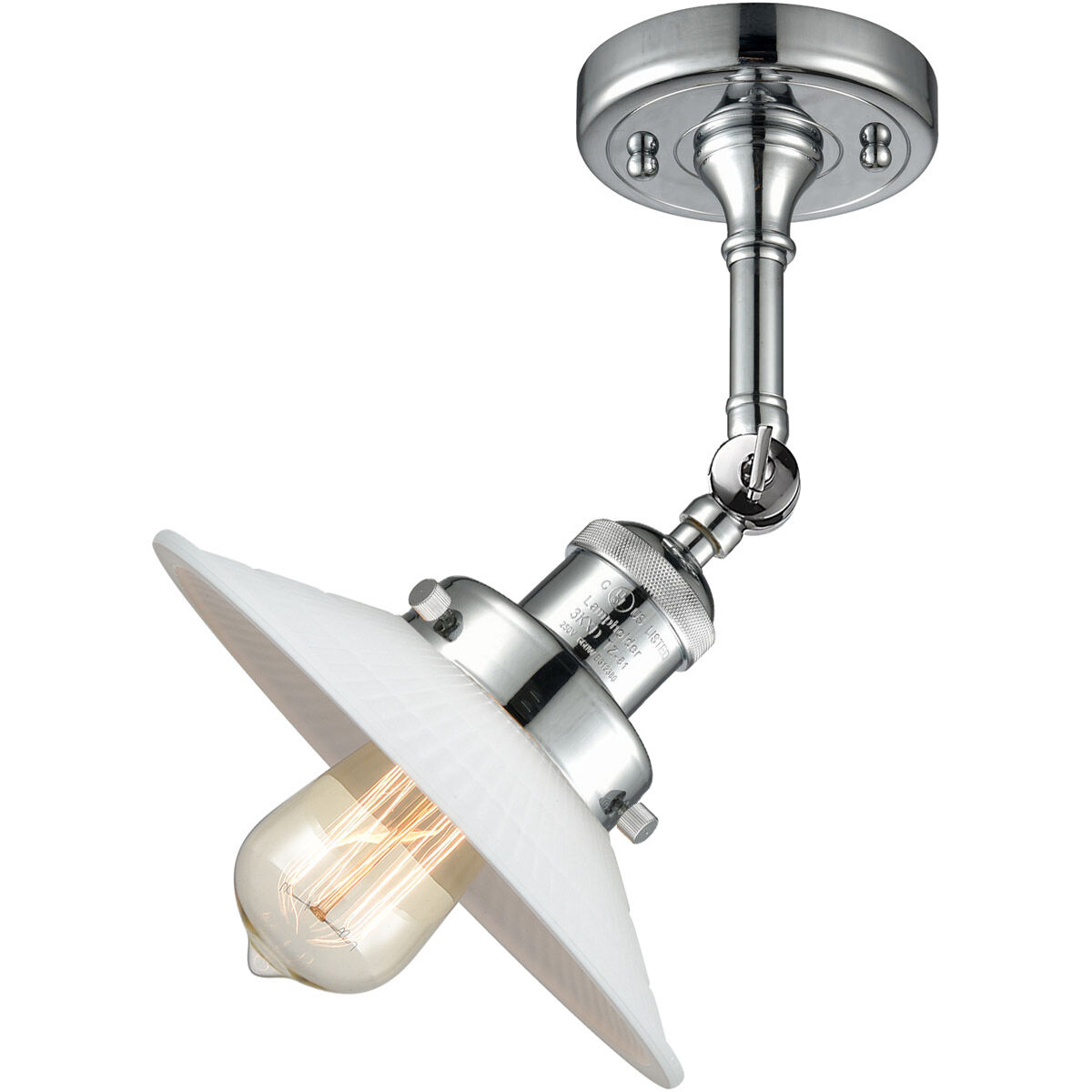 Franklin Restoration Halophane LED 9 inch Polished Chrome Semi-Flush Mount Ceiling Light in Matte White Halophane Glass, Franklin Restoration