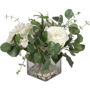 Rosewood Green and White with Clear Glass Garden Bouquet