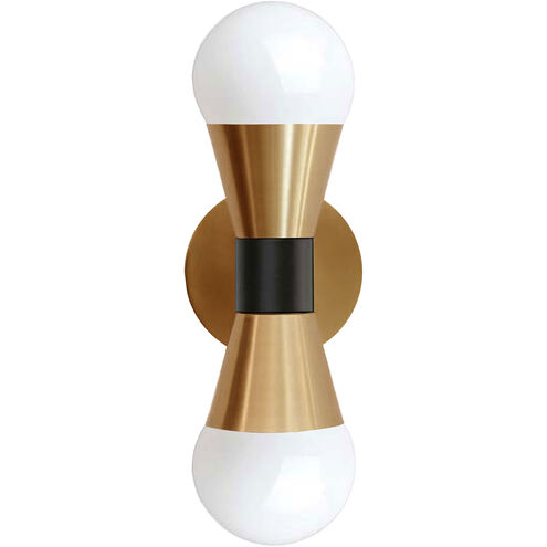 Fortuna 2 Light 5 inch Aged Brass with Matte Black Decorative Wall Sconce Wall Light in Aged Brass and Matte Black