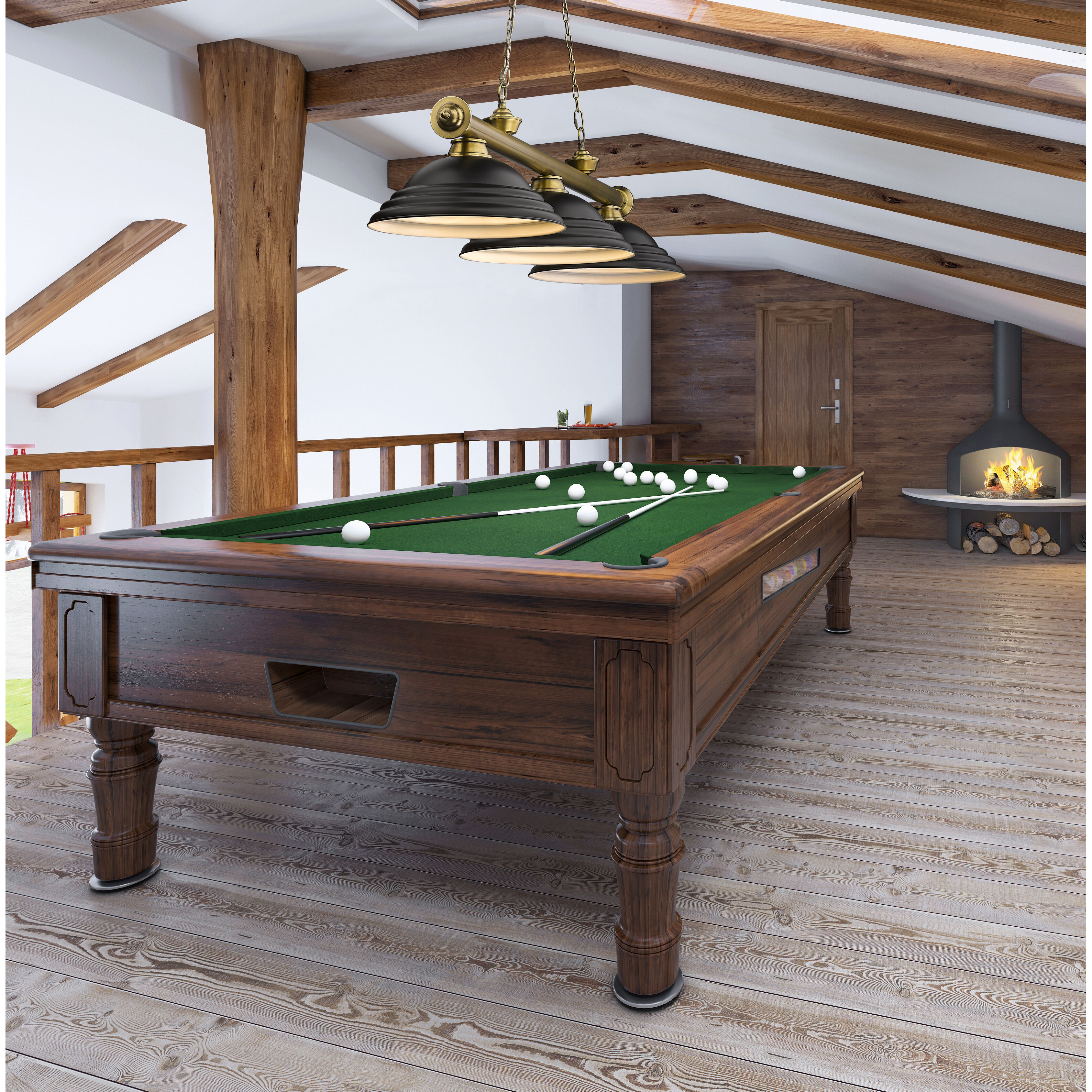 Cordon 3 Light 58 inch Rubbed Brass Billiard Ceiling Light in Matte Black Steel