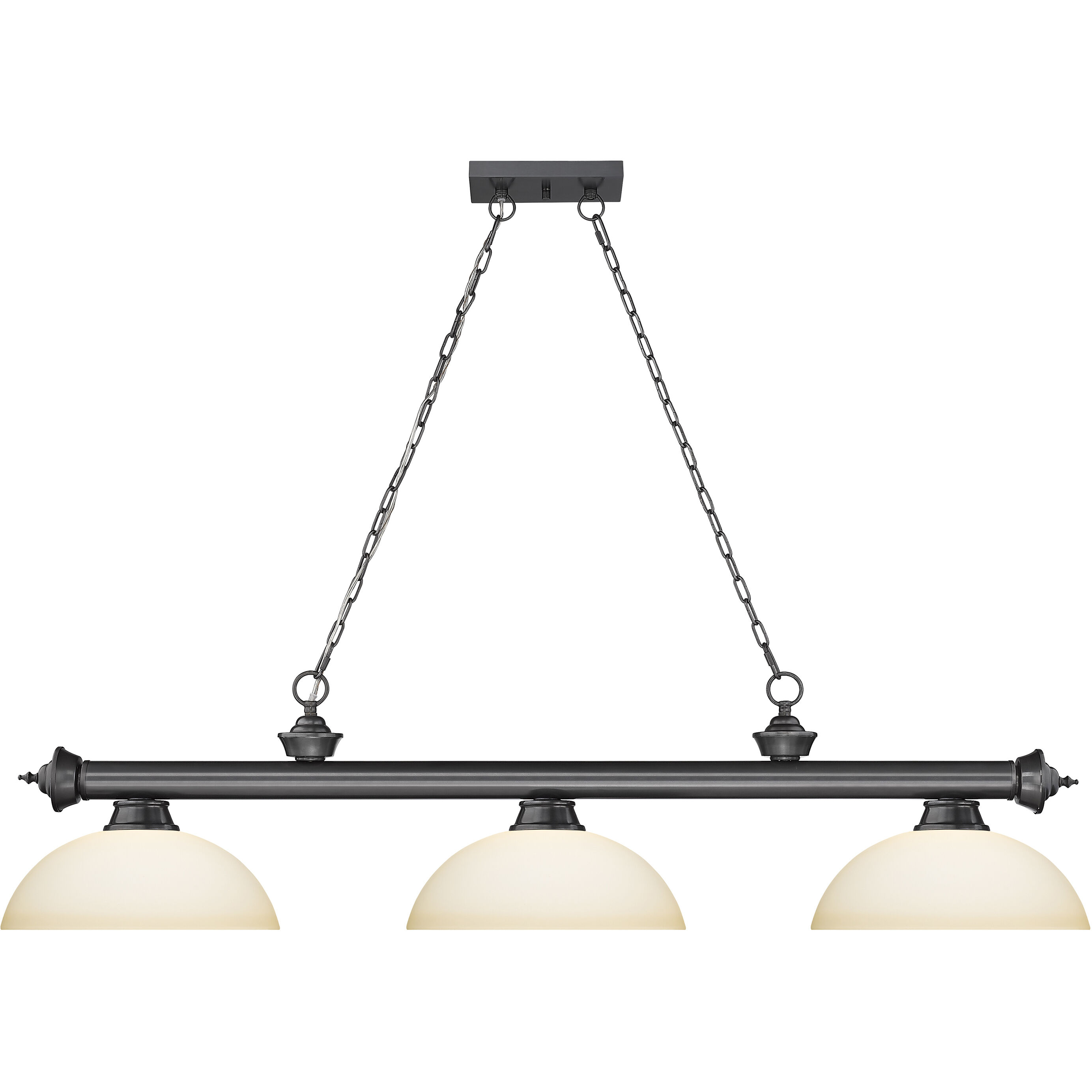 Cordon 3 Light 57.25 inch Bronze Plate Billiard Ceiling Light in Matte Opal Glass
