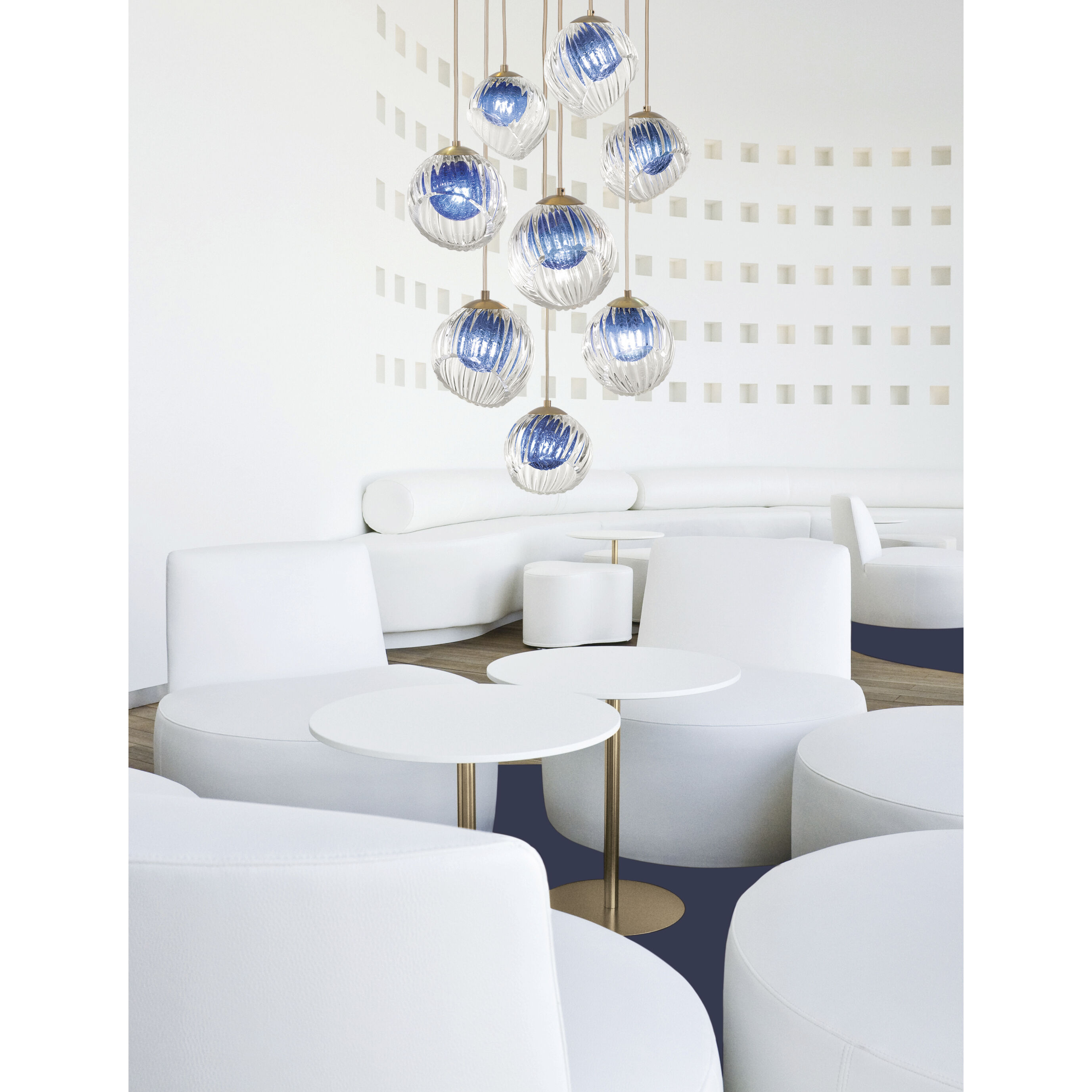 Nest Pendant Ceiling Light in Gold, White Studio Glass