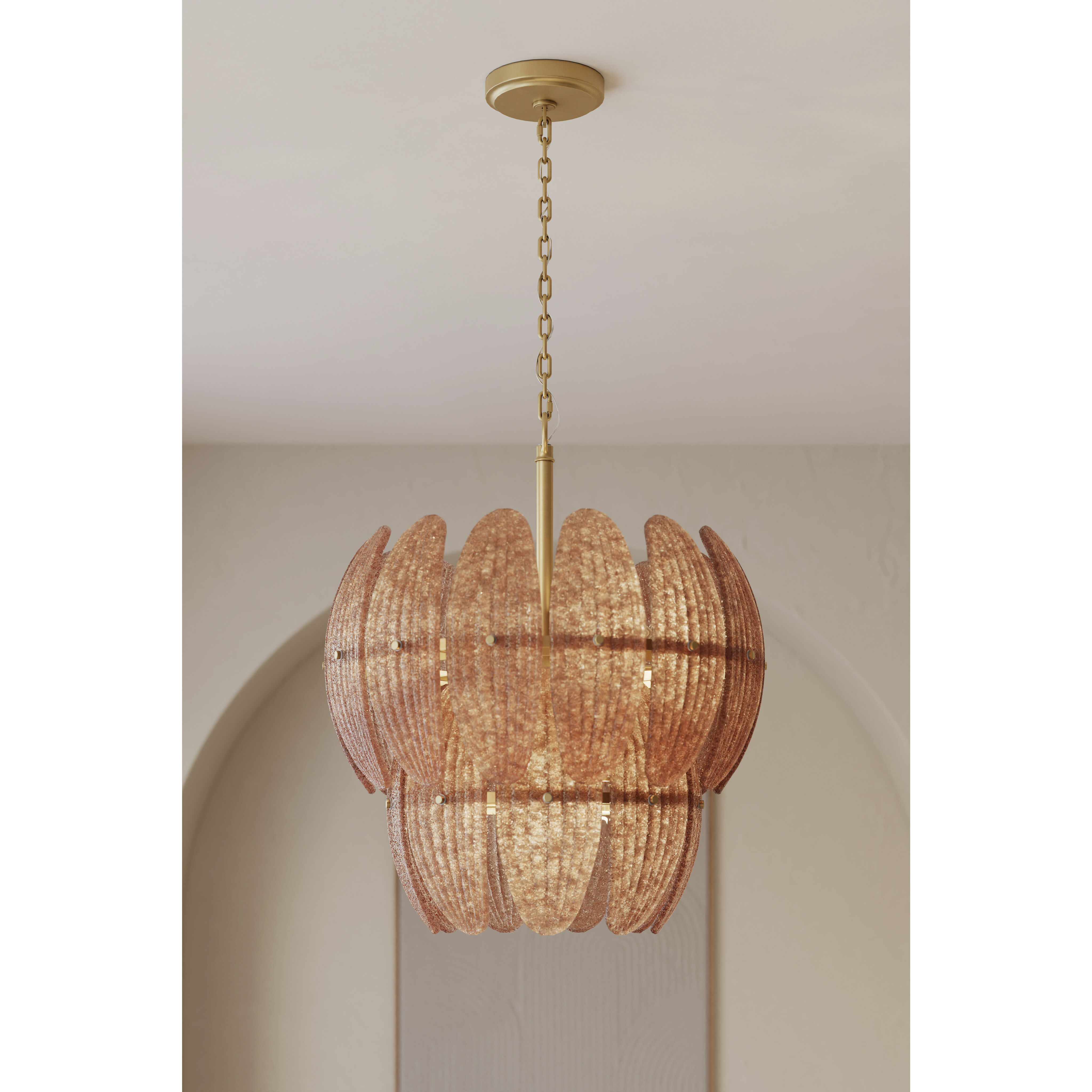 Marclaire 6 Light 19.75 inch Legacy Brass Pendant Ceiling Light in Brown Textured Handmade Glass