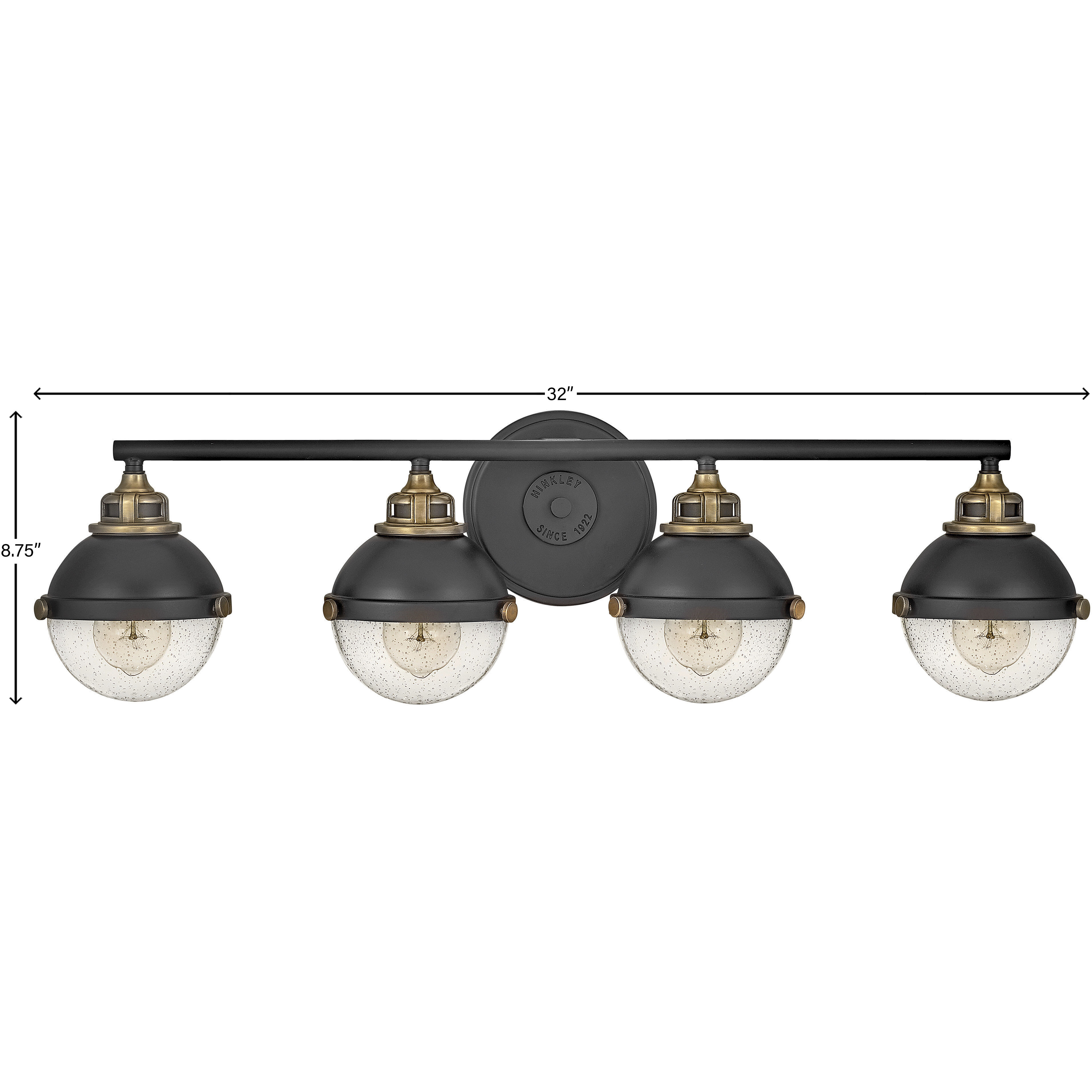 Fletcher 4 Light 32 inch Black with Heritage Brass Vanity Light Wall Light