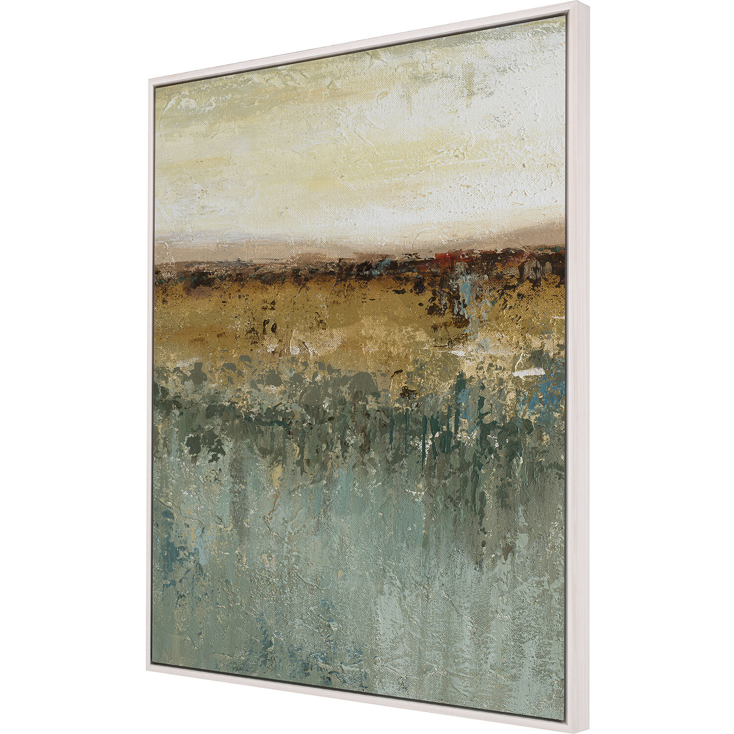 Antique Contemporary Blue and Turquoise and White and Yellow Canvas