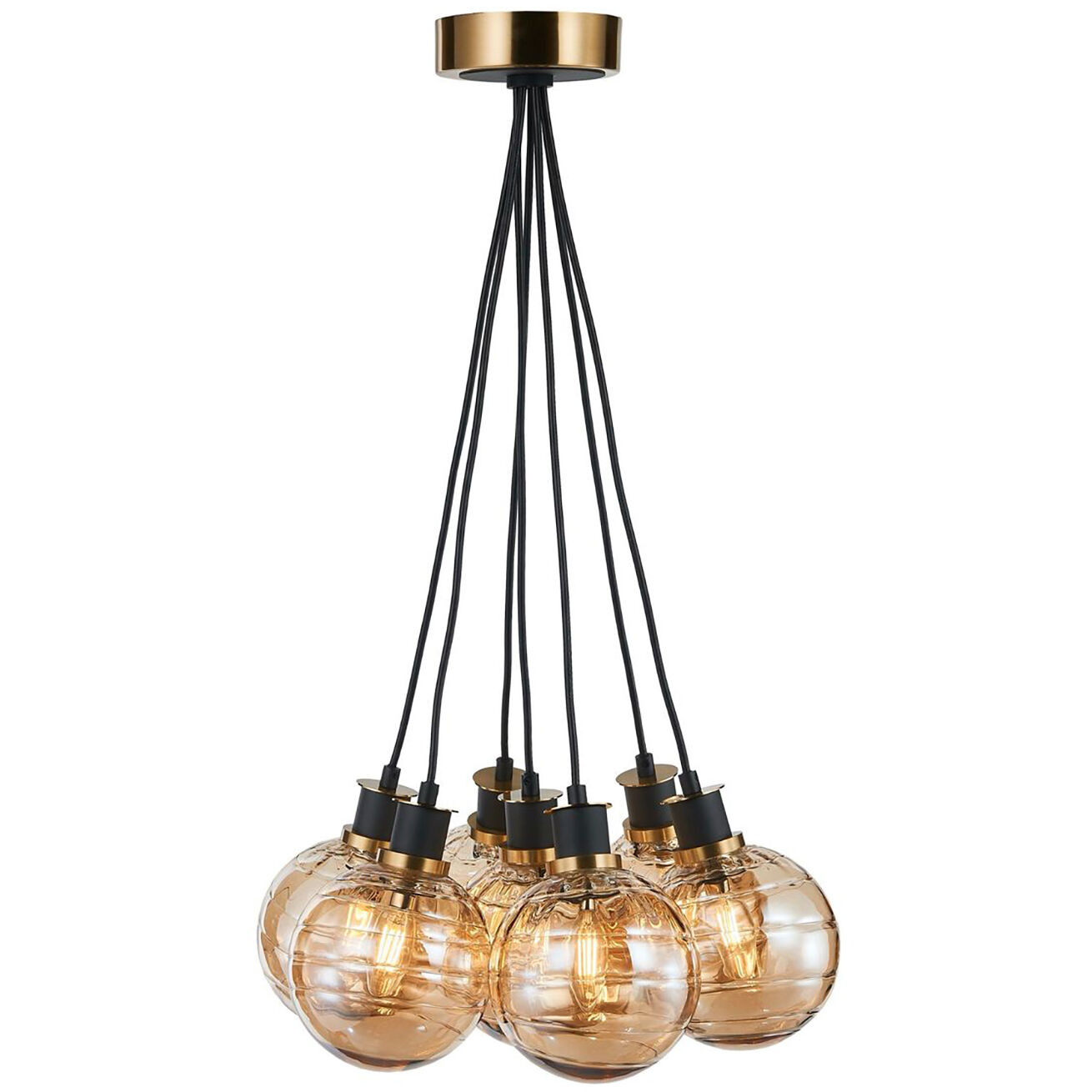 Gem LED 18 inch Black and Brushed Brass Chandelier Ceiling Light in Amber