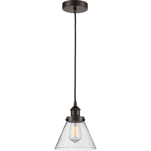 Franklin Restoration Large Cone 1 Light 8 inch Oil Rubbed Bronze Mini Pendant Ceiling Light in Seedy Glass