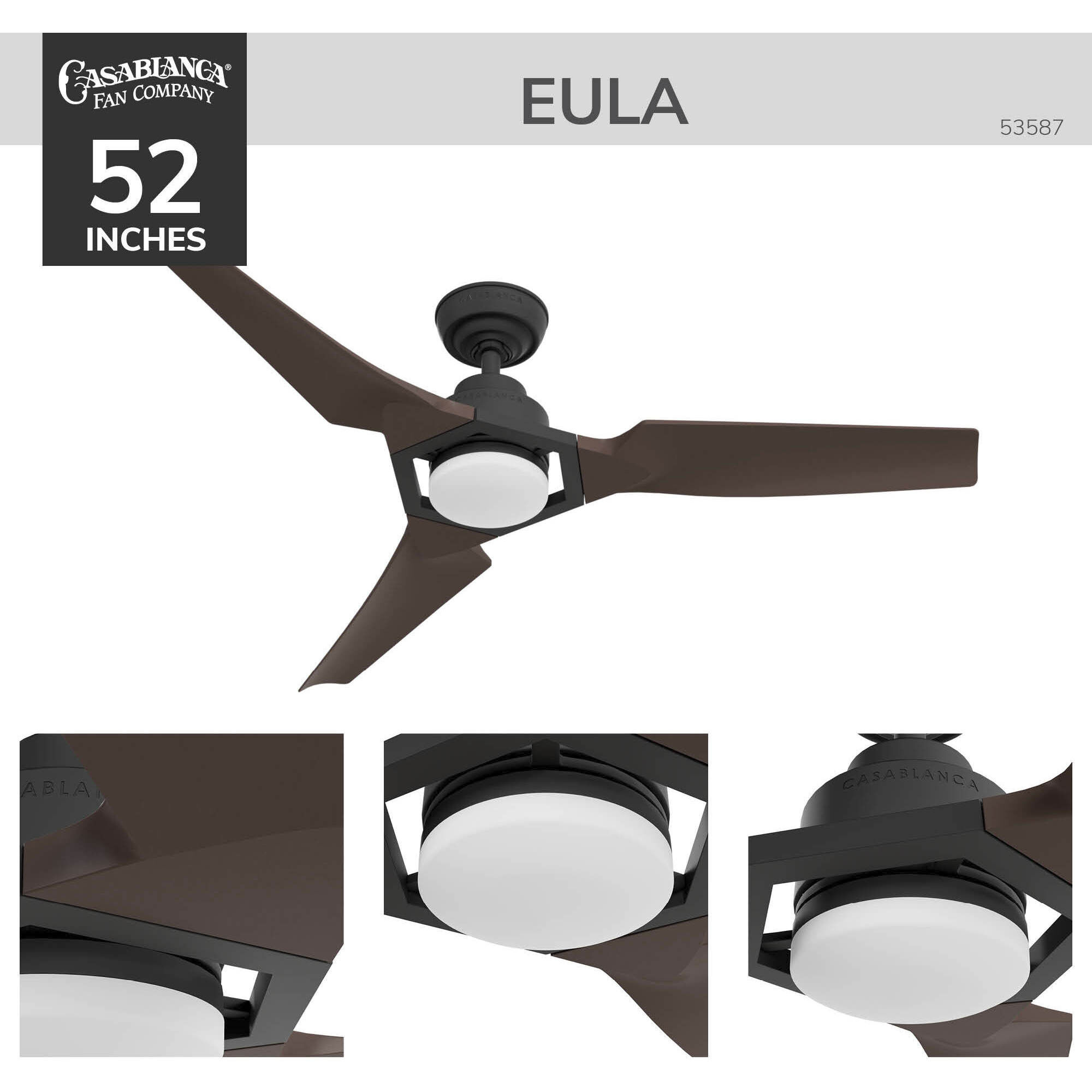 Eula 52 inch Matte Black with Chestnut Blades Outdoor Ceiling Fan