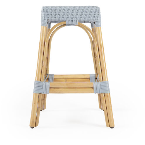 Robias Rectangular Rattan 24.5" Counter Stool in Baby Blue