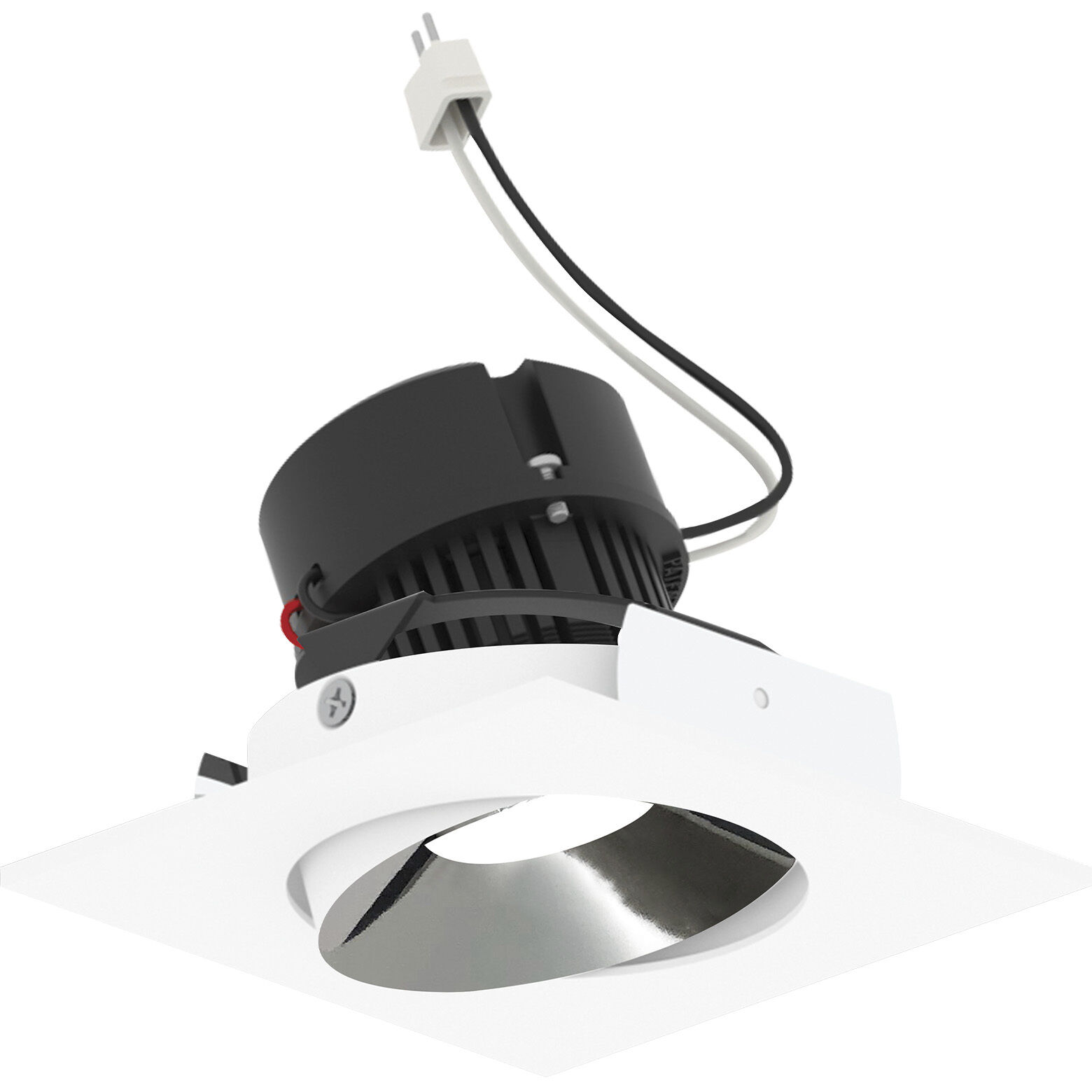 Pearl Specular Clear Reflector / Bright White Flange LED Square Adjustable Cone Retrofit in 3000K, Clear / Bright White, 4" Retrofit