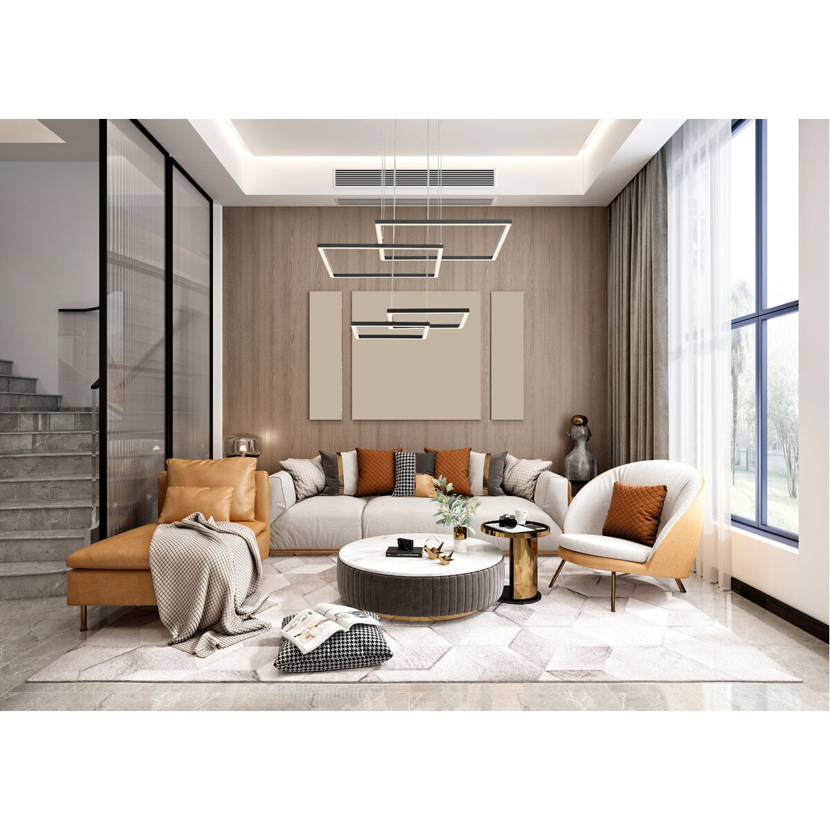 Squared LED 31 inch White Pendant Ceiling Light