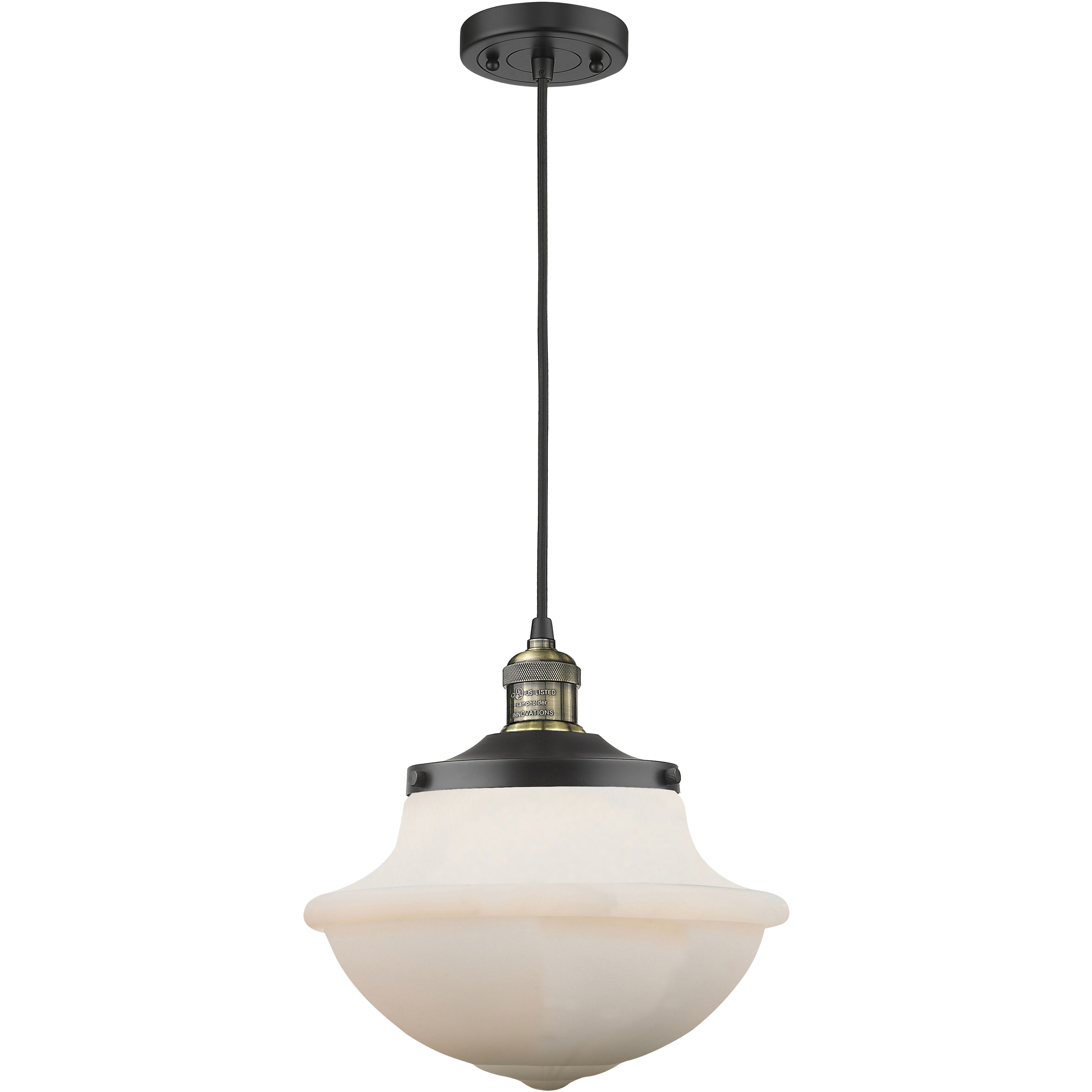 Franklin Restoration Oxford LED 12 inch Black Antique Brass Mini Pendant Ceiling Light in Matte White, Franklin Restoration