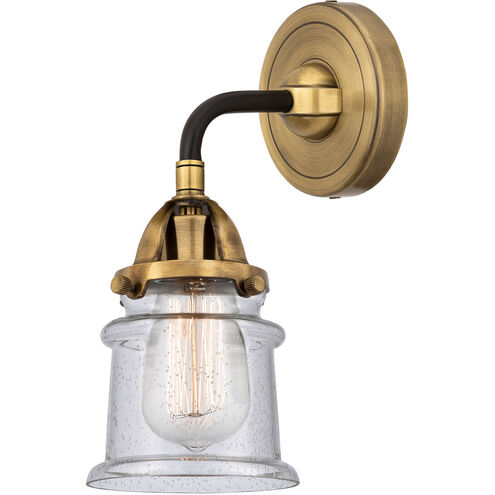 Nouveau 2 Small Canton Sconce Wall Light in Black Antique Brass, Seedy Glass