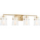 Drew & Jonathan Crofton 4 Light 33.38 inch Chrome Vanity Light Wall Light in Satin Brass, Clear Crackle Glass
