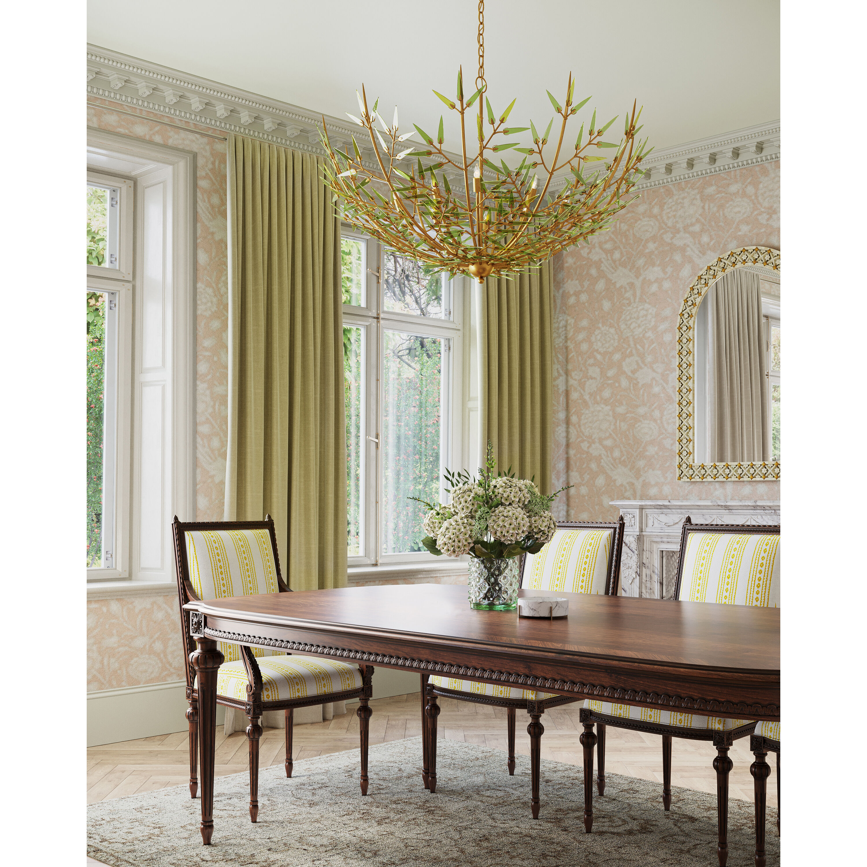 Babylon 8 Light 44 inch Green/Contemporary Gold Leaf/Contemporary Gold Chandelier Ceiling Light
